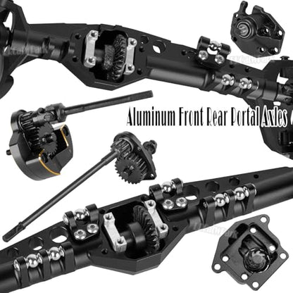 Front Rear Portal Axles Upgrades Part for 1/10 Capra 1.9 UTB 4X4,DIY SCX10 SCX10 II,RC Aluminum Alloy Front Rear Axle RC Crawler Car,1/10 Capra 1.9 UTB & SCX10,Black - color: Black - (Portal Axles)