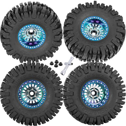 Aluminum RC 1.9 Wheel Tires for 1/10 SCX10 SCX10 II 90046 SCX10 III AXI03007 SCX10 Pro TRX4 TRX6 Gen7/8 D90 VS4-10 MST CFX RC Crawler Car,4pcs RC 1.9 Beadlock Wheel,Titanium - color: Titanium - (Colorful Tires)