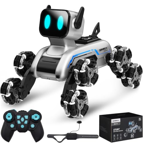 SIMREX Robot Dog RC Stunt Car Toys - Gesture Sensing Remote Control car with Mecanum Wheels, LED Eyes, 3 Sound Effects, Birthday Gift for Kids Boys Girls - style: Robot Dog Stunt Car