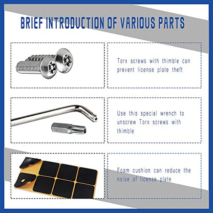 8PCS Anti Theft License Plate Screws Kit, Tamper Resistant Mounting Hardware, Stainless Steel License Car Plate Screws Set for Front Rear Tag Frame Holder
