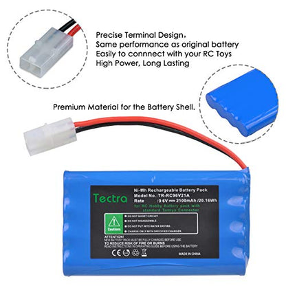 Tectra 9.6V RC Battery, 2100mAh NiMH Rechargeable Battery Pack for RC Car, RC Boat, High Capacity 8-Cell Battery Pack with Standard Tamiya Connectors Plug
