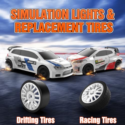 RC Drift car, 1/43 Mini Rc Drift car with Gyroscope, 2.4GHz Full Proportional Remote control Cars, 4WD High Speed Racing with Lights, Racing Tires, Model Cars Gift for Adults, Kids, Boys, Girls - color: White-lb