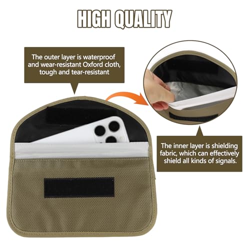 2PCS Faraday Bag for Phones and Car Keys, Keyless Entry RFID Signal Blocking Bag Key Fob Protector, Anti-Theft Faraday Pouch for Cell Phone Privacy Protection, Signal Shielding (Khaki) - color: Khaki