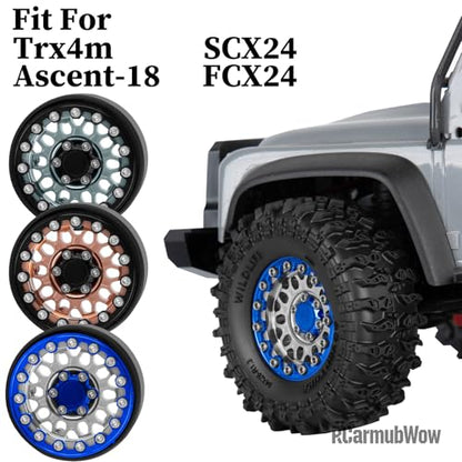 1.3" Beadlock Wheels Tires Set Aluminum Alloy w/Metal Steel Ring for TRX4M SCX24 FCX24 Ascent-18 1/18 1/24 RC Crawler Upgrade Parts,RCarmubWow 1.3 Beadlock Wheels and Tires,4pcs,Brown - color: Brown(4pcs)