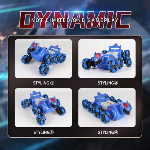 Remote Control Car, Gesture Sensing RC Stunt Car, 8WD Transform Robotdog Climbing Toys with Spary and Light, 360° Rotating, 2.4GHz 8 Wheels RC Cars with 2 Batteries (Blue) - color: Blue, size: 2 Batteries