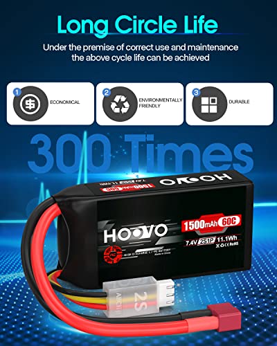 HOOVO 2S 7.4V 1500mAh 60C RC Lipo Battery Pack with T Connector 2 Packs | Softcase, for RC Boat Truck RC Helicopter Airplane Quadcopter UAV Drone FPV Racing Hobby Models