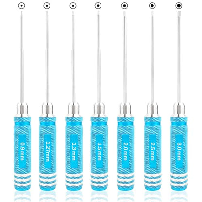 1.27mm 1.3mm RC Hex Screwdriver Set - 7 Pieces 0.9mm 1.27mm 1.3mm 1.5mm 2.0mm 2.5mm 3.0mm Repair Tools for Traxxas Arrma Axial Losi Redcat RC Quadcopter Helicopter FPV Racing Drone Cars(Blue) - color: Blue