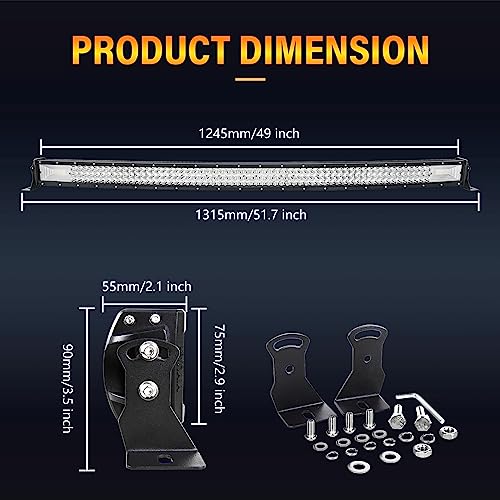 Willpower 50 inch Curved LED Light Bar with Remote Controller Wiring Harness,648W Triple Row Spot Flood Combo Beam,Strobe Flash Work Light Driving Lights,Waterproof Remote Controller On/Off Switch - size: 50 inch+ Remote wiring kit