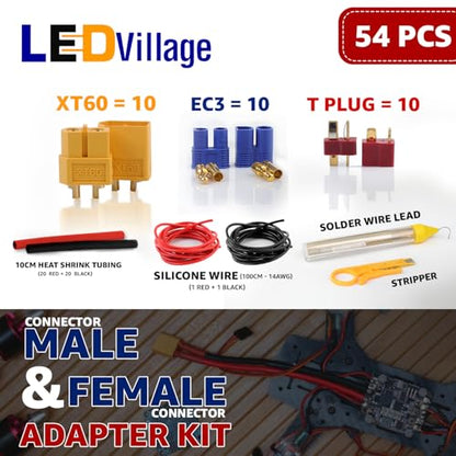 54pcs T-Plug / XT60 / EC3 Male & Female Plug with Red Aluminum Welding Soldering Insulate Station Jig for All DIY Projects RC Lipo Battery ESC Motor