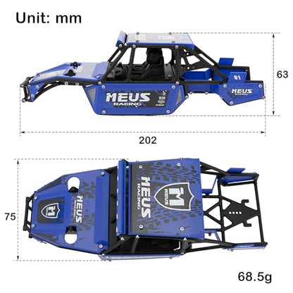 MEUS RACING Mantis24 Body with Roll Cage for Axial 1/24 SCX24 RC Crawler (Blue) - color: Blue