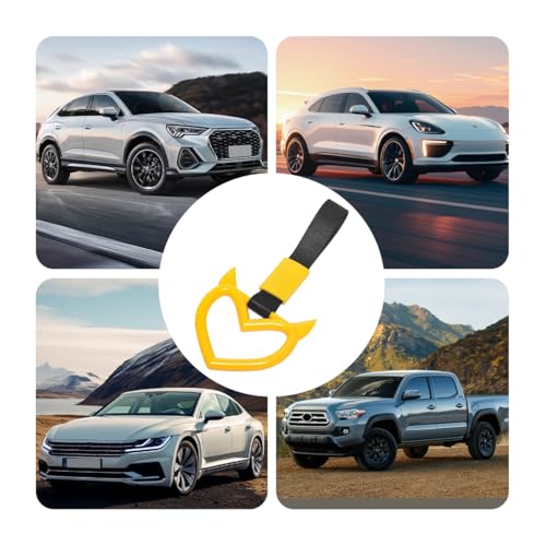 2PCS Car Devil Heart Handle Ring, Cute Heart-Shaped Vehicle Rear Bumper Waring Loops, Automotive Grab Handle Strap Drift Charm Decoration, Universal Fit (Yellow/Black) - color: Yellow/Black