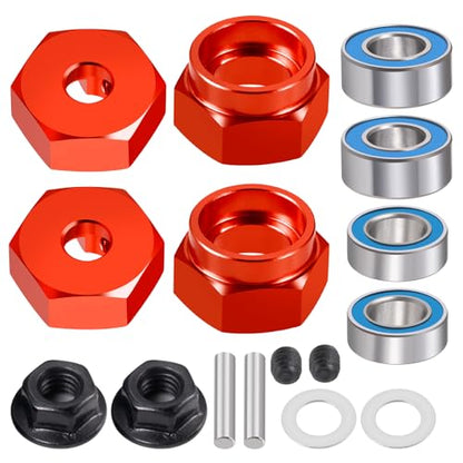 RC Car 1/10 Aluminum Alloy Wheel Hub Hex Adapter 12mm Combiner Wheel Extension Hex Drive Hub Adapter with Bearing Kit for Tamiya DT02 1/10 RC Car Upgrade Parts (Red) - color: Red