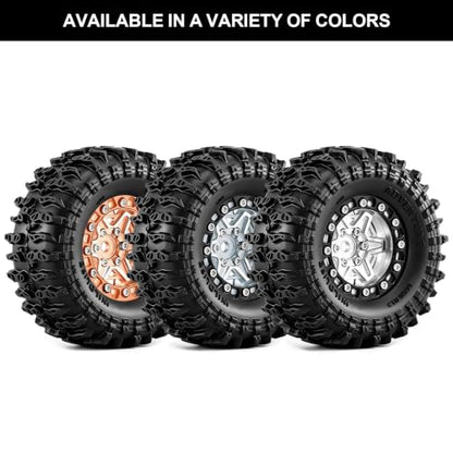 1.3" Beadlock Wheels and Tires 64mm (2.52in) for SCX24 TRX4M 1/18 1/24 RC Crawlers – Aluminum Rims, Rubber Tires with Foam Inserts, Easy-Install Upgrade Parts (Titanium) - color: Titanium 311