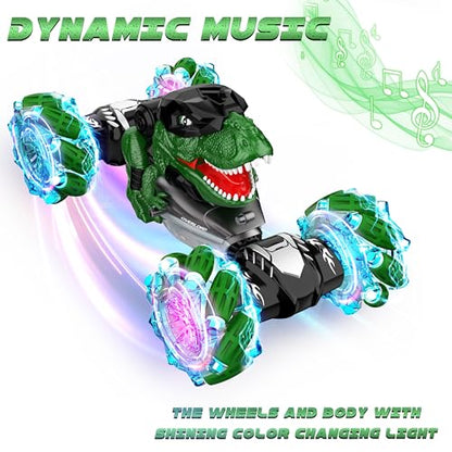 RC Dinosaurs Monster Truck, Hand Controlled Remote Control Twist Cars | Gesture Sensing RC Stunt Car with Lights, Music & Spinning Stunt, Dinosaur Toy Gift for Kids Boys Girls Age 6 7 8 9 10 11 12 - color: Black Green