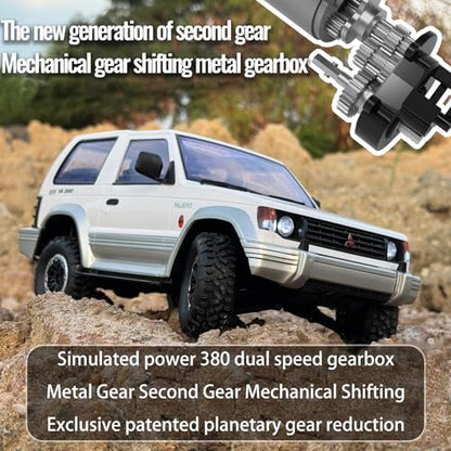 LDRC 1/14 RTR Remote Control Crawler LD1297S 4x4 RC Off Road Car 2Speed Gearbox Metal Gears 380 Brushed Motor 2.4G RC 17G Steering Servo for Adult Hobby (White)
