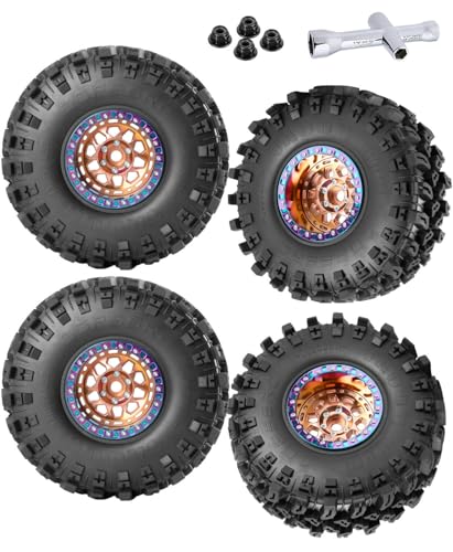 RC Aluminum 2.2 Inch Wheel Rims Tires for 1/10 SCX10 II 90046 SCX10 III AXI03007 TRX4 TRX6 VS4-10 Gen8 MST CFX D90 RC Crawler Car, Beadlock Wheel, Bronze - color: Bronze (2.2 Tires Wheels)