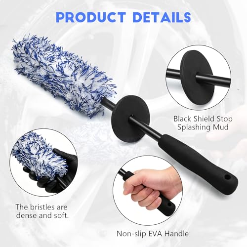 wuyaoyao Microfiber Car Wheel Brush, Car Wheel Cleaning Brush with Ergonomic Handle, Soft Rim Cleaner Wash Brushes, Non Scratch & Highly Water Absorption, Automotive Cleaning Supplies (Blue, 1 PCS) - color: Blue, 1 PCS