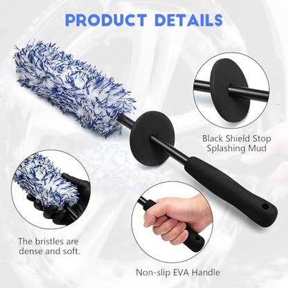 wuyaoyao Microfiber Car Wheel Brush, Car Wheel Cleaning Brush with Ergonomic Handle, Soft Rim Cleaner Wash Brushes, Non Scratch & Highly Water Absorption, Automotive Cleaning Supplies (Blue, 1 PCS) - color: Blue, 1 PCS