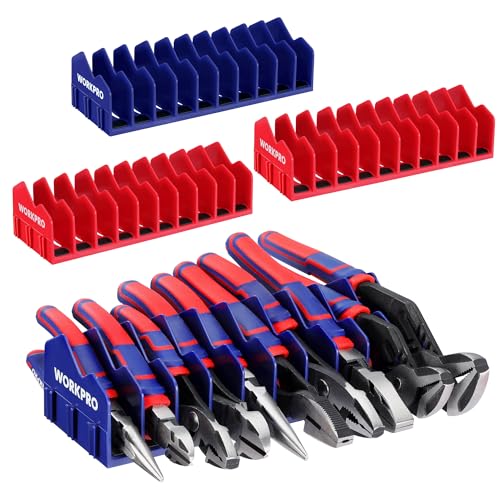 WORKPRO 4-Pack Plier Organizer Rack, 40-Slot Tool Organizer and Storage | Large Capacity Plier Holder, Non-Slip Rubber Base, High-Strength Plastic, Extendable Tool Box Organizer, Pliers Not Included - color: Blue &Red, size: 4 Pack