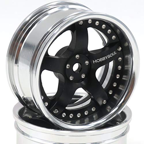 2pcs RC 1/10 Aluminum On Road Wheel Rims Hex 12mm Adjustable Offset Silver/Black Color Fit for 1:10 RC On Road Drift Touring Street Car Tire Tyre - color: Silver & Black