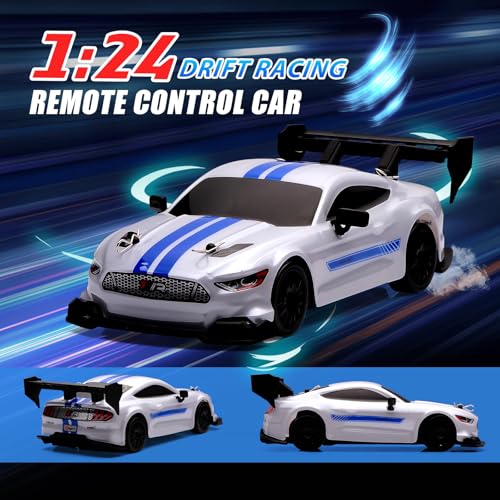 1:24 Scale RC Drift Car,4WD 2.4GHz High Speed Racing Hobby Sport Toy Car Vehicle with LED Lights,Racing and Drift Wheels for Adult Boys Girls Kids Gift (8602-White) - color: 8602-white