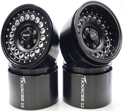 Adjustable 2 Offsets RC 2.2 Beadlock Wheels Rims Hub 1/10 Crawle Wheel Car Aluminum for Remote Control SCX10 Capra Wraith Trx4 Upgrades (4PC) (Bright Black) - color: Bright Black