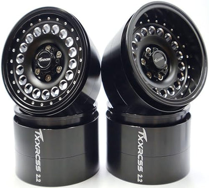 Adjustable 2 Offsets RC 2.2 Beadlock Wheels Rims Hub 1/10 Crawle Wheel Car Aluminum for Remote Control SCX10 Capra Wraith Trx4 Upgrades (4PC) (Bright Black) - color: Bright Black