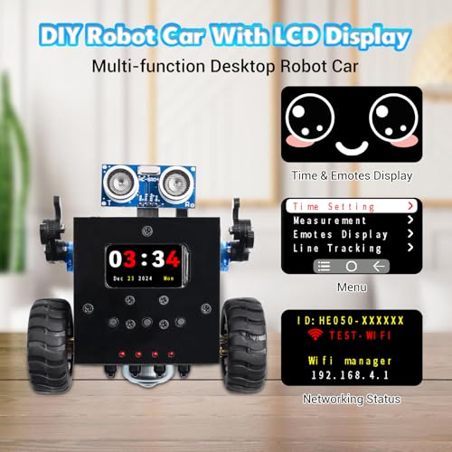 DIY Robot Kit Soldering Project, ICSTATION Robot Car Soldering Practice Kit with Time & Expressions Display STEM Science Kits for Back to School Students Adults Ages 15+ Experiment Education