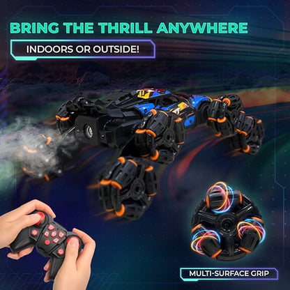 8 Wheels Hand Controlled RC Stunt Car, Gesture Sensing Car for Boys 6-12 | Gesture-sensing hand-controlled RC stunt car with joystick. 8 wheels, 360 flips, drift, LED, 2 batteries. Gift 6-12