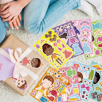 24 Sheets Make a face and Dress Up Stickers for Girls, Make Your Own Stickers for Kids Toddlers, Party Favor, Age 3+ Birthday Gift, Art Craft, Classroom Teacher Reward - style: Make a Face and Dress Up