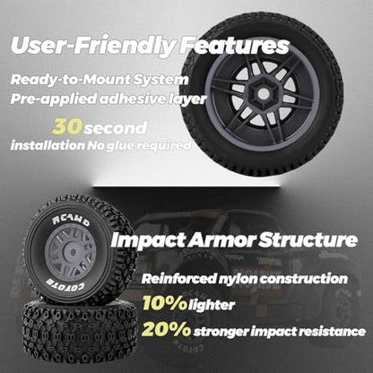 RCAWD Mojave Grom & 1/16 Slash 4X4 Pre-Glued Wheel Tire Set, Balance Grip & Durability Nylon Rubber 12mm Hex Adapter 4mm for Traxxas & ARRMA Upgrades Part All Terrain Adaptation 4pcs Titanium - color: Titanium