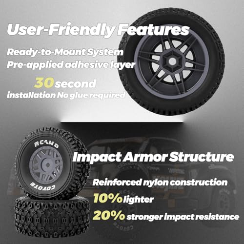 RCAWD Mojave Grom & 1/16 Slash 4X4 Pre-Glued Wheel Tire Set, 12mm Hex Adapter 4mm for Traxxas & ARRMA Balance Grip & Durability Nylon Rubber Upgrade Parts All Terrain Adaptation 4pcs Blue - color: Blue