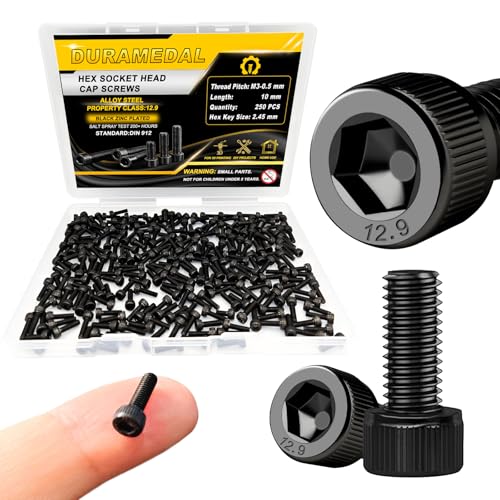 M3x10mm Screws 250pcs Hex Socket Cap 12.9 Steel Black Zinc Fully Thread | Allen socket drive head cap screws bolts fully thread machine screws - size: M3*10mm 250pcs