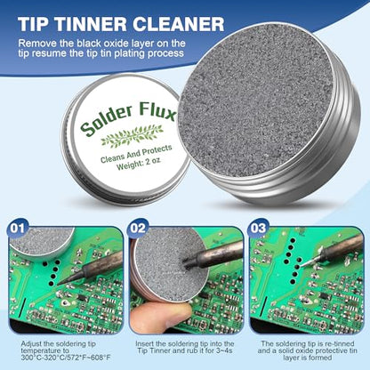 Soldering Tip Cleaning Kit | Include Flux Paste, Tip Tinner, Solder Wick, Iron Tips, Soldering Iron Tips Cleaner, Cleaning Sponge for Electronics Repair