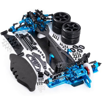 MORLORDY Aluminum & Carbon Fiber RC Chassis Frame Body Kit for 1/10 D5/ D5MINI+SR RC Drift Racing Car, with 4Pcs Wheels Tires Set & Shocks & Accessories (D5+SR) - style: D5+SR