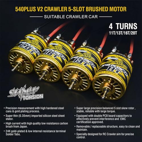 2S Rocket 540 Plus V2 20T 5 Slots Brushed Motor Shaft ø3.175mm for TRAXXAS TRX4 SCX10 1/10 Crawler RC Climbing Car - size: 20T