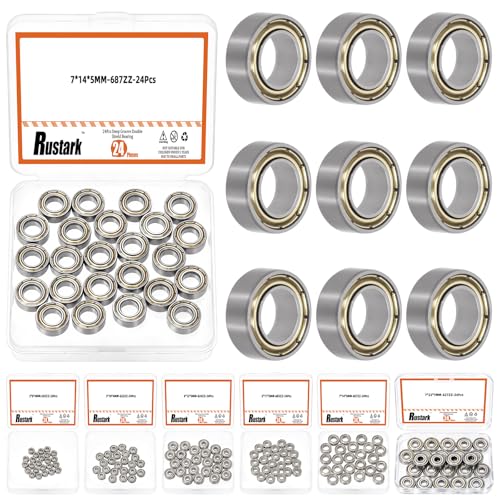 24Pcs 687ZZ Carbon Steel Ball Bearing Deep Groove Ball Bearing Double Shielded Bearings Small Bearings for Furniture Wheels Skateboards Scooters - size: 687ZZ/0.27x0.55x0.2inch, style: carbon steel