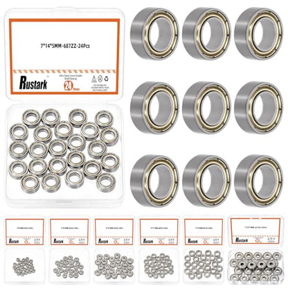24Pcs 687ZZ Carbon Steel Ball Bearing Deep Groove Ball Bearing Double Shielded Bearings Small Bearings for Furniture Wheels Skateboards Scooters - size: 687ZZ/0.27x0.55x0.2inch, style: carbon steel