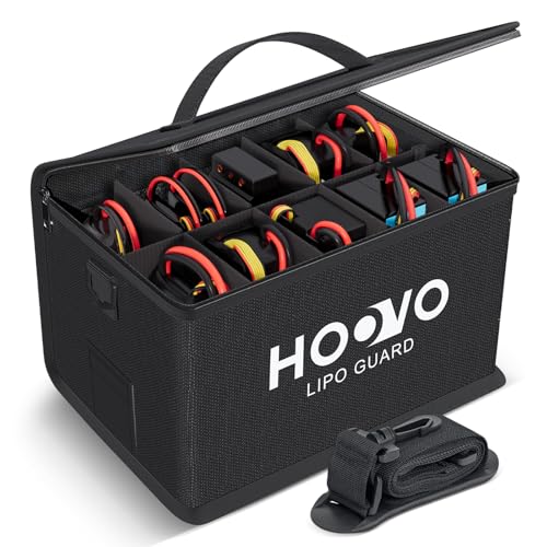 HOOVO Lipo Bag, Fireproof and Explosionproof LiPo Battery Bags | Large Capacity LiPo Guard Safe Pouch Adjustable for 10 - Cell LiPo Storage & Charge (10.6"x 6.7" x 6.7")