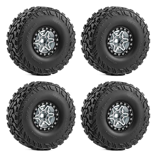 1.9" Beadlock Wheels and Tires 121mm (4.75in) for TRX4 SCX10 1/10 RC Crawler Upgrade Parts (Titanium-3., 4Pcs) - color: Titanium+P tires