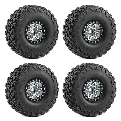 1.9" Beadlock Wheels and Tires 121mm (4.75in) for TRX4 SCX10 1/10 RC Crawler Upgrade Parts (Titanium-3., 4Pcs) - color: Titanium+P tires