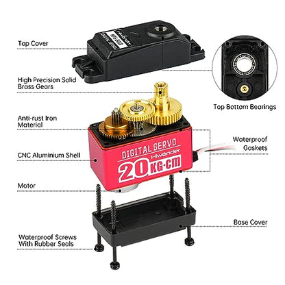 Hiwonder 20KG High Torque Digital Servo Motor Full Metal Gear, Metal Case Waterproof for RC Mode DIY,Control Angle 180° - size: 20KG/180°