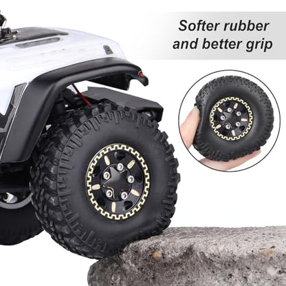 HobbyPark Brass 1.0 Beadlock Wheels and Tires for TRX4M Upgrades Axial SCX24 1/24 RC Crawler Replacement Parts, Set of 4 (Type E) - style: Type E