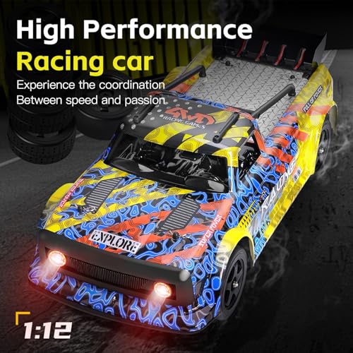 WLtoys 1/12 Scale RC Drift Car, Brushless 60 KPH High Speed Remote Control Cars with LED Lights, 2.4GHz 4WD Racing Car for Teens Adults (Red and Yellow) - color: Red and Yellow
