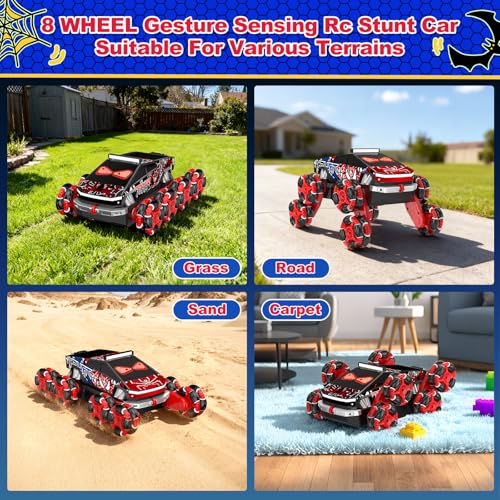 8WD Gesture Sensing RC Stunt Car Toys for Boys, Spider Remote Control Car | Hand Controlled Remote Control Car with Cool Light, Music & Spray, Christmas Birthday Gift for Kids 6 7 8 9 10 11 Year Old