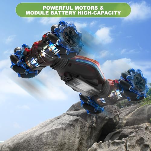 Gesture RC Car,1:24 4WD Transform Off-Road Stunt Car with Gesture & Remote Control, 360° Flips Drift Vehicle with LED Lights Music, All Terrain Toy Cars Gifts for Boys Girls Age 6-12 - style: 1:24 Red