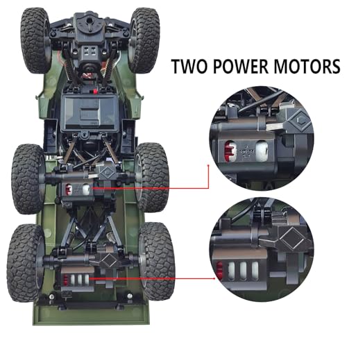 JPJCOOY RC Military Truck 6x6 Road Remote Control Car 1/16 Scale Remote Control Truck 4WD All Terrain Rock Army Transport Vehicle Toy Vehicle for Kids Children Boy Gift