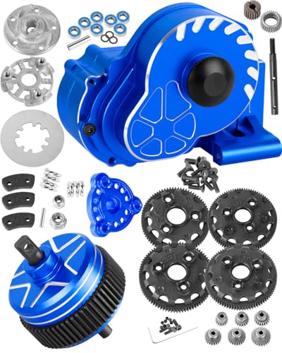 Metal Transmission Complete Upgrades Part for 1/10 Slash/Rustler/Stampede/Bandit 2WD(VXL),Gearbox Case w/76T 83T 86T 90T Gear,Diff,Slipper Clutch & Rebuild Kit,Pressure Plate,Navy Blue - color: Navy Blue(1set)
