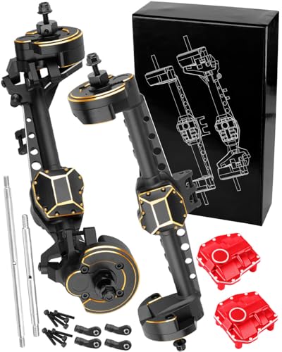 RC Upgrades Part for 1/10 Axia1 SCX10 III RC Crawler Car,Aluminum Front Rear Portal Axles,Brass Front Inner Portal Covers Steering Knuckles/Axle Diff Cover/Portal Covers Weights,Black - color: Black - (Front Rear Portal Axles)