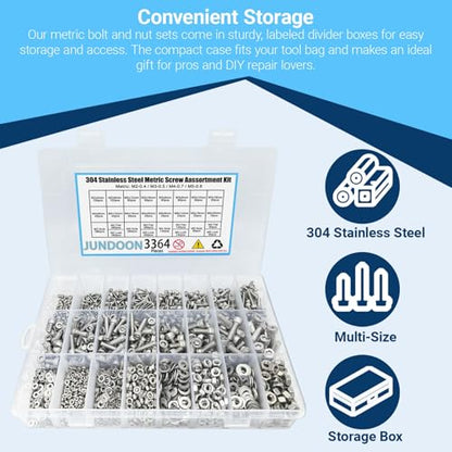 3364Pcs Machine Screw Assortment Kit, M2 M3 M4 M5 Metric Bolts and Nuts Kit with Lock Washers & Flat Washers, 304 Stainless Steel Hex Socket Head Cap Screws Set with Allen Wrench - color: 3360 M2 M3 M4 M5 C
